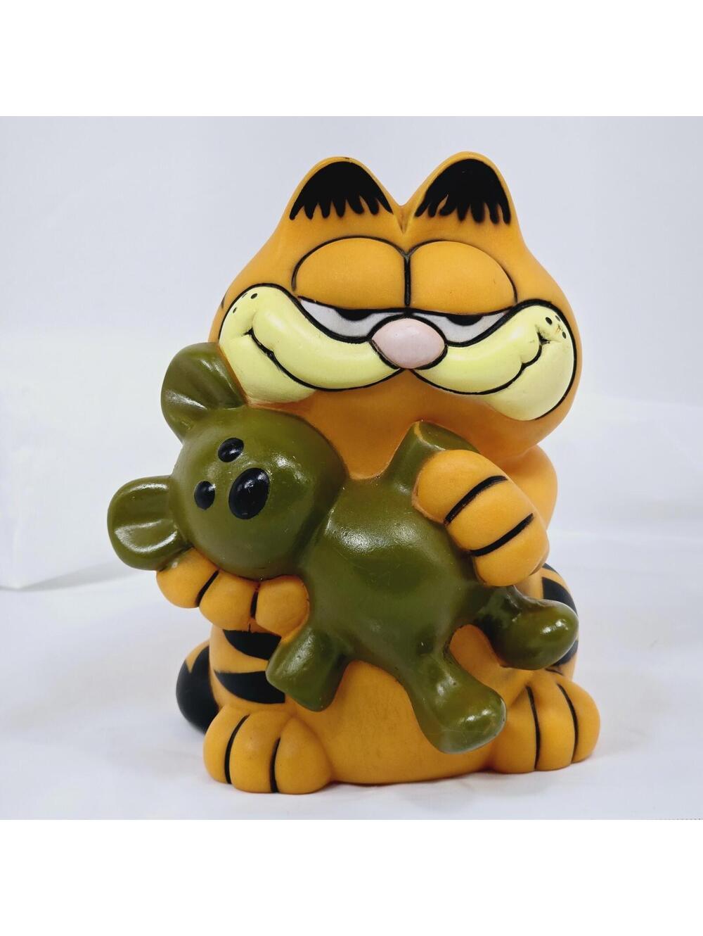 Vtg 1981 GARFIELD The Cat Holding Teddy Bear Pooky 6.5" Piggy Bank With Stopper